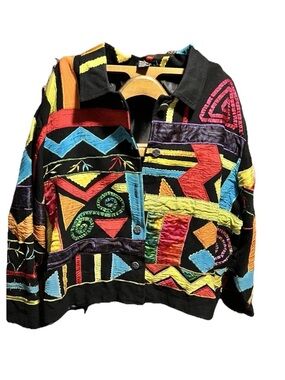 Vintage Daniel K New York Retro  Patchwork Embroidered Jacket Womens 2 X